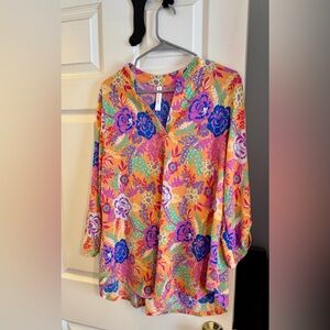 Scarlett Vibrant Floral Blouse in Orange and Purple